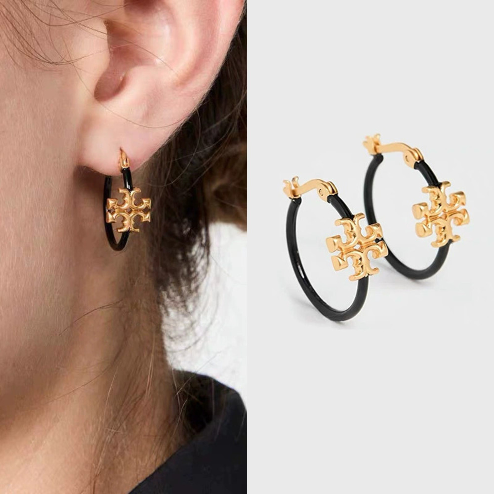 Tory Burch Gold Plated Double Circle Enamel Stud Earrings